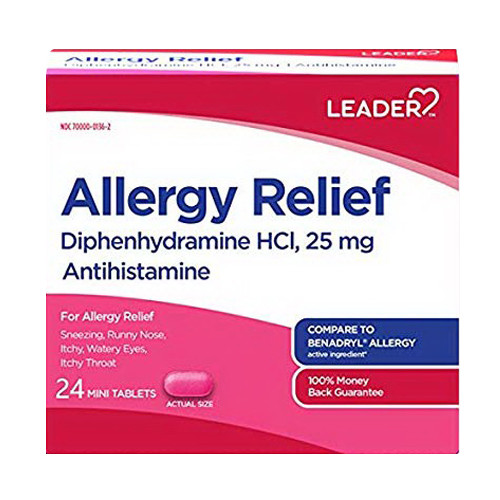 Leader Allergy Relief 25mg Mini Tablets, 24 Ea