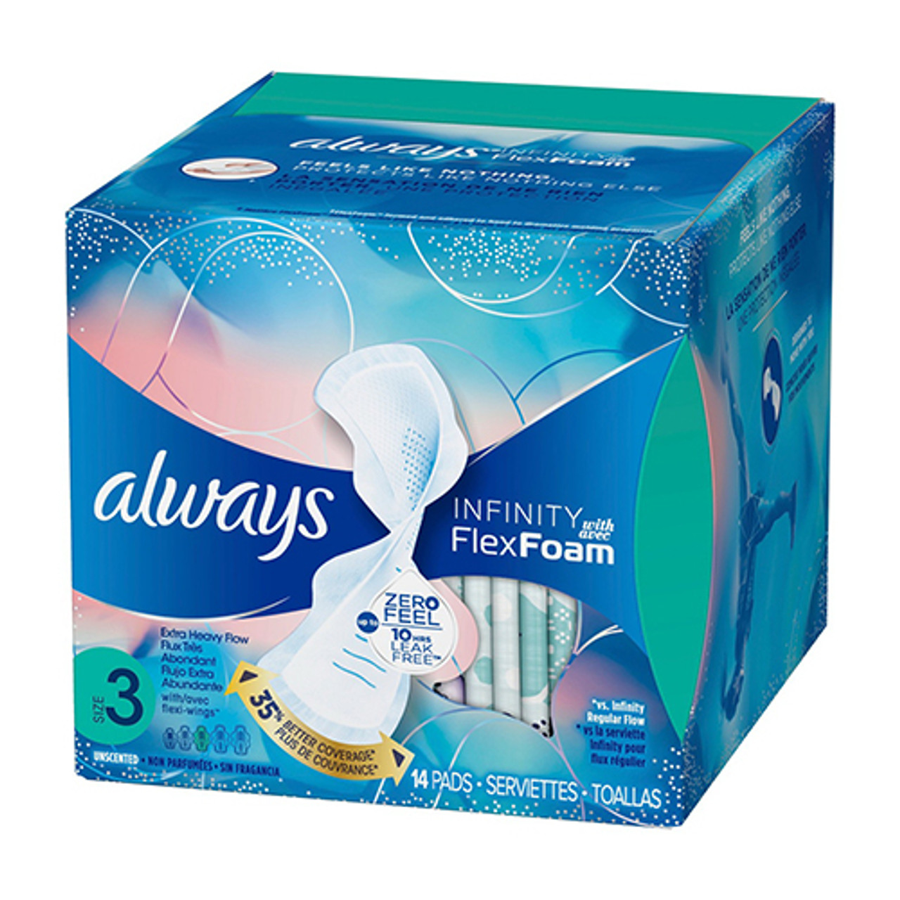 Always Infinity Size 3 Extra Heavy Flow Pads with Wing, Unscented 