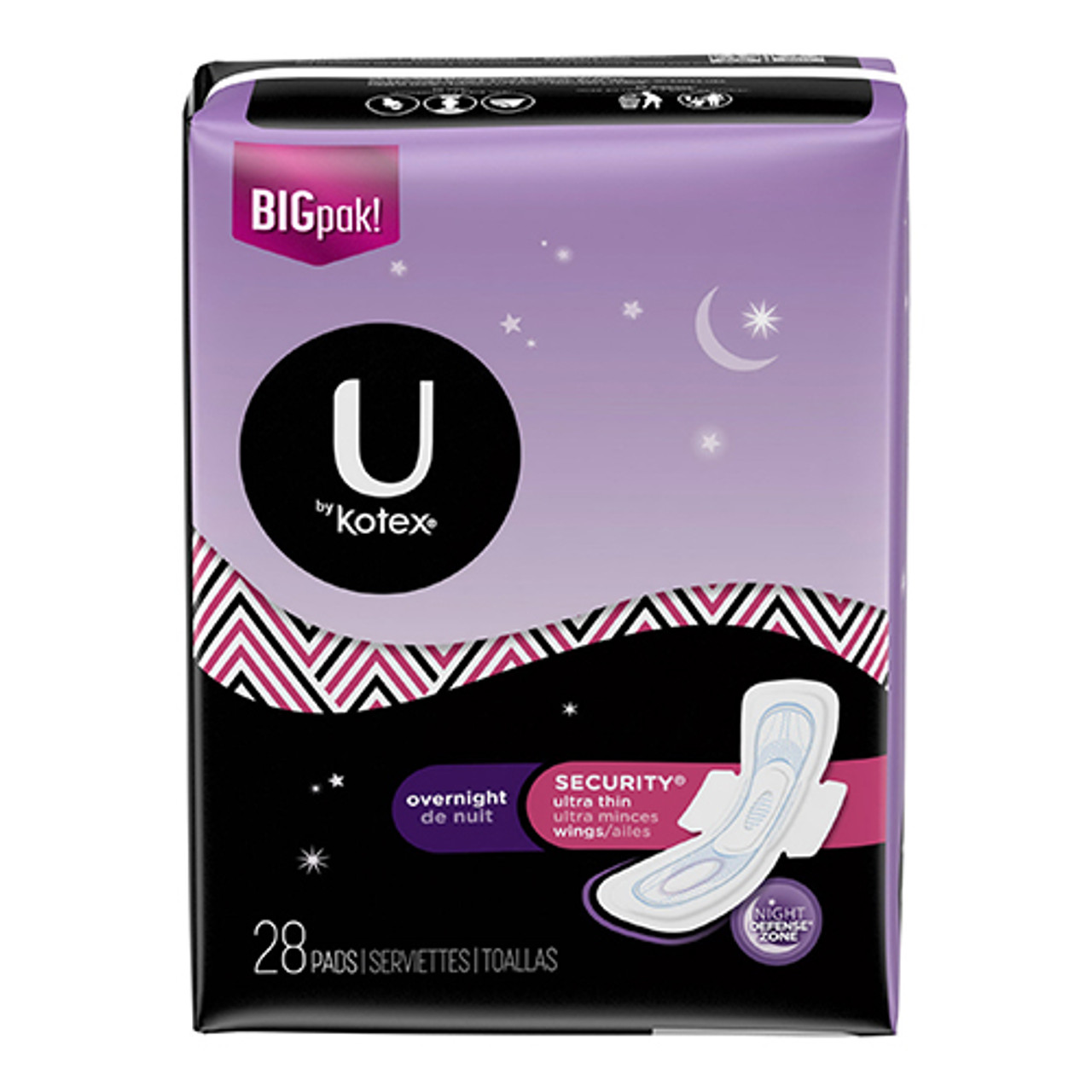 U by Kotex Security Ultra Thin Pads with Wings, Overnight, Unscented, 28  Count