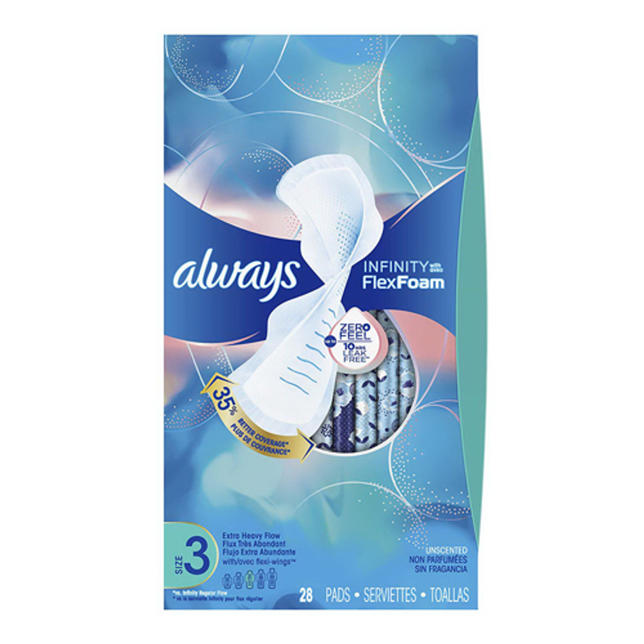 Always Ultra Thin Pads with Wings, Unscented, Extra Long, Size 3, 28 Ct