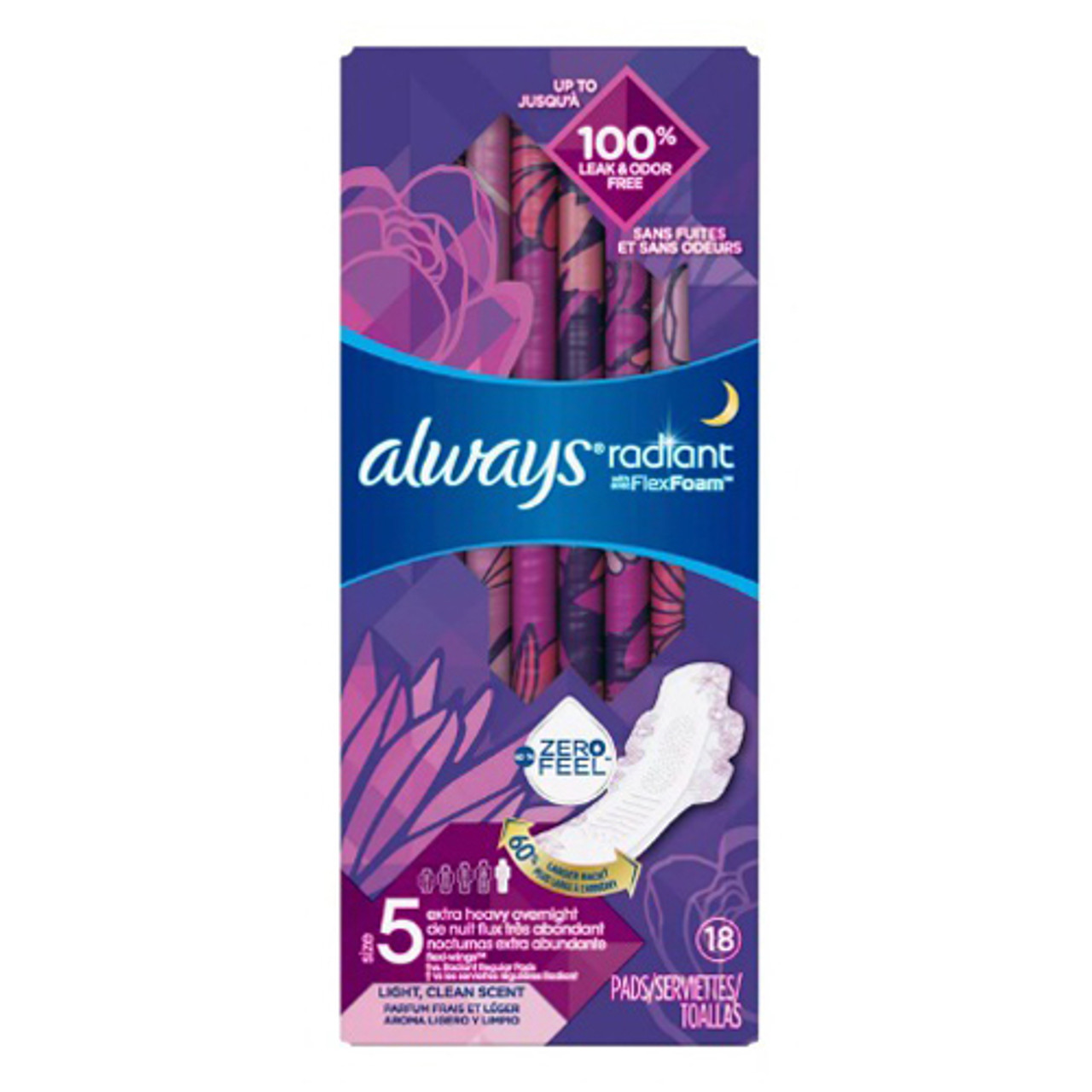 Always Radiant Size 5 Extra Heavy Absorbency Scented Overnight