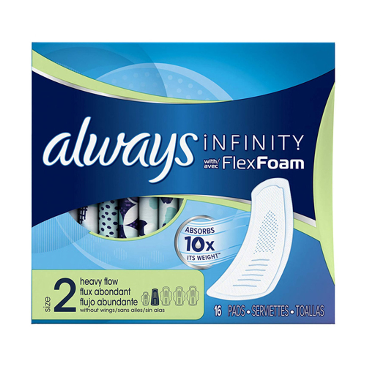 Always Pads Size 2 Infinity With Flex Foam Heavy Flow, 16 Ea 