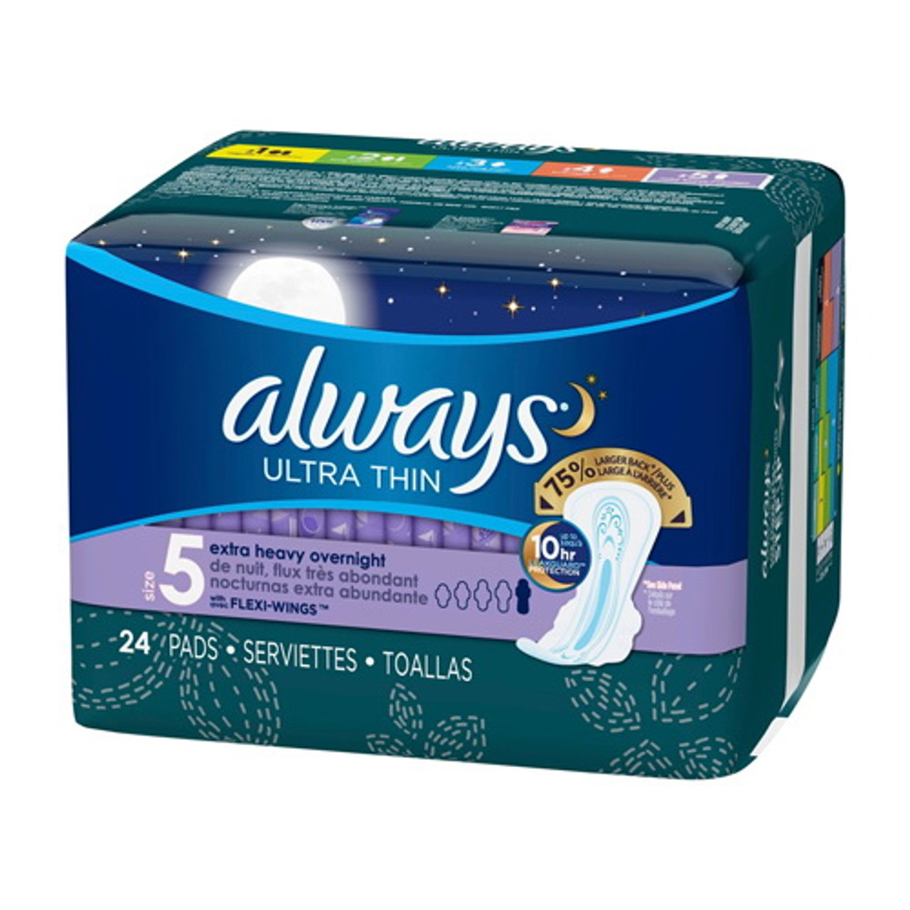 Ultra Thin Unscented Overnight Pads with Wings Extra Heavy Flow Size 5