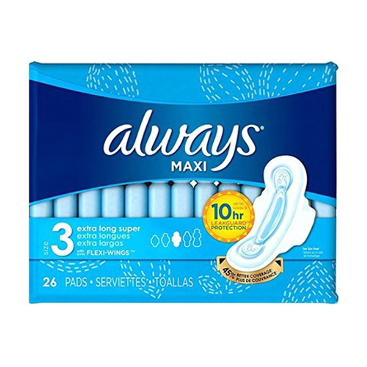 Always Maxi Size 3 Extra Long Super Pads With Wings, Unscented, 24 Ea, 6  Pack