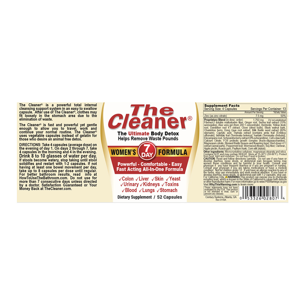 The Cleaner - 7-Day Women's Formula - Ultimate Body Detox (52 Capsules)