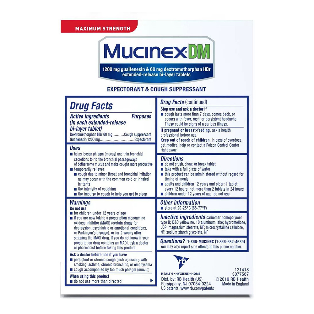 Mucinex Dm Expectorant Maximum Strength And Nasal Decongestant Tablets