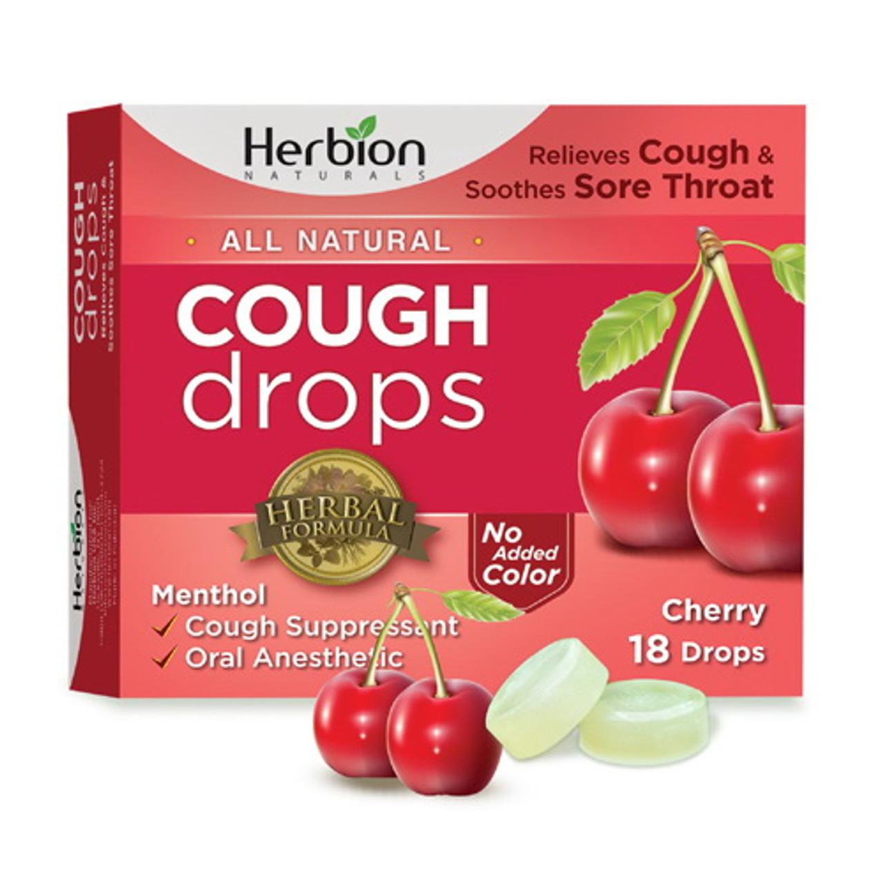 Herbion Naturals Cough Drops, Lozenge Cherry, 18 Ea