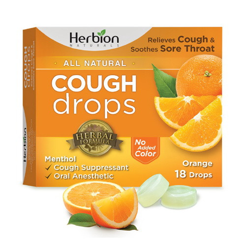 Herbion Cough Drops Sugar Free, Orange, 18 Drops