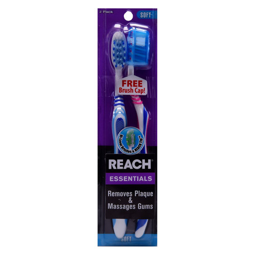 Reach Oral Care Essentials Toothbrush With Brush Cap, Soft, 2 Ea
