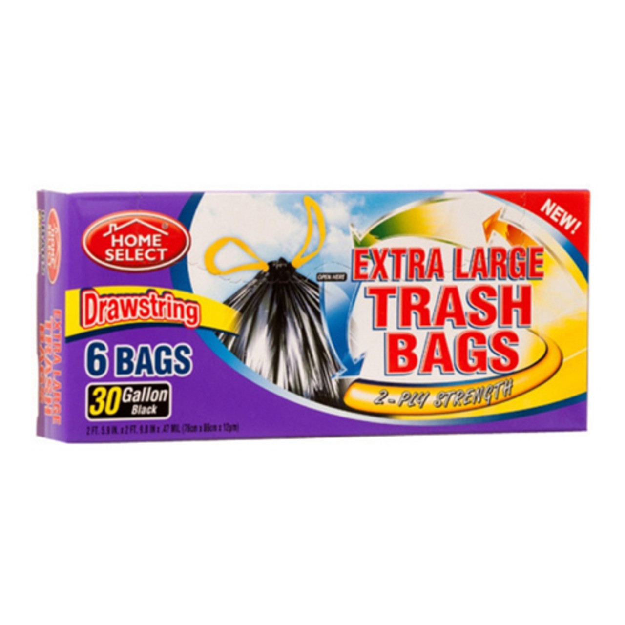 24 Bulk Trash Bags 8ct - 30 Gallon Large W/ties Black Home Select 2-Ply  Strength - at 