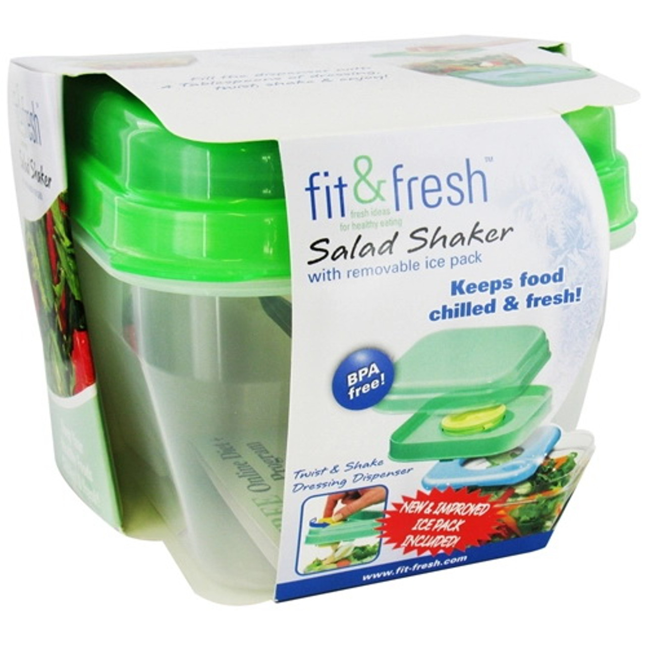 Fit & Fresh Salad Shaker Container with Removable Ice Pack and