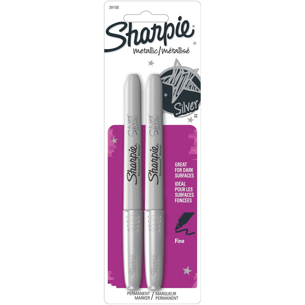 Sharpie Fine Point Marker, Metallic Silver - 2 Ea
