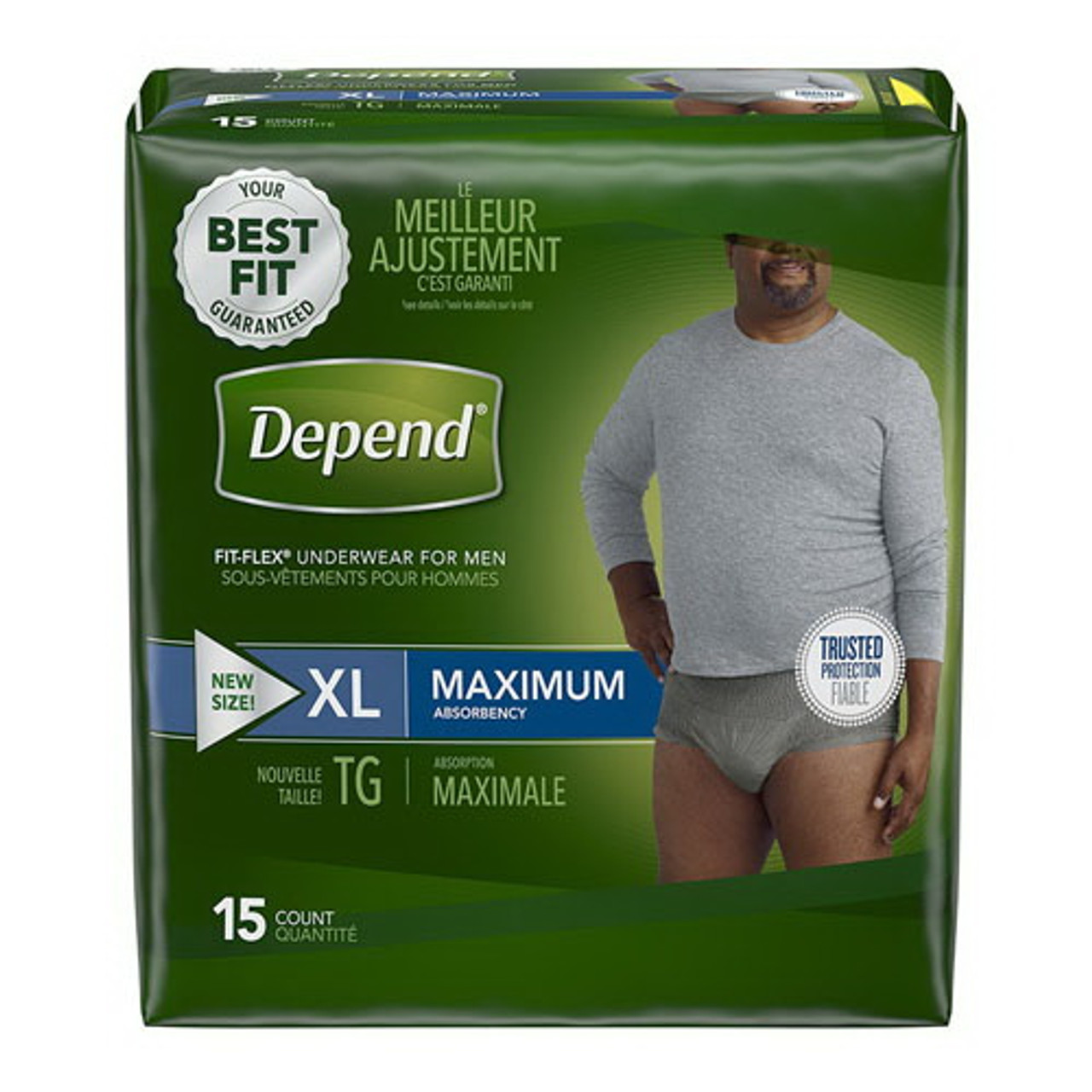 Depend Gray Fit-Flex Incontinence Underwear for Men, Maximum Absorbency, XL  (Packaging may vary), 15 Ea 