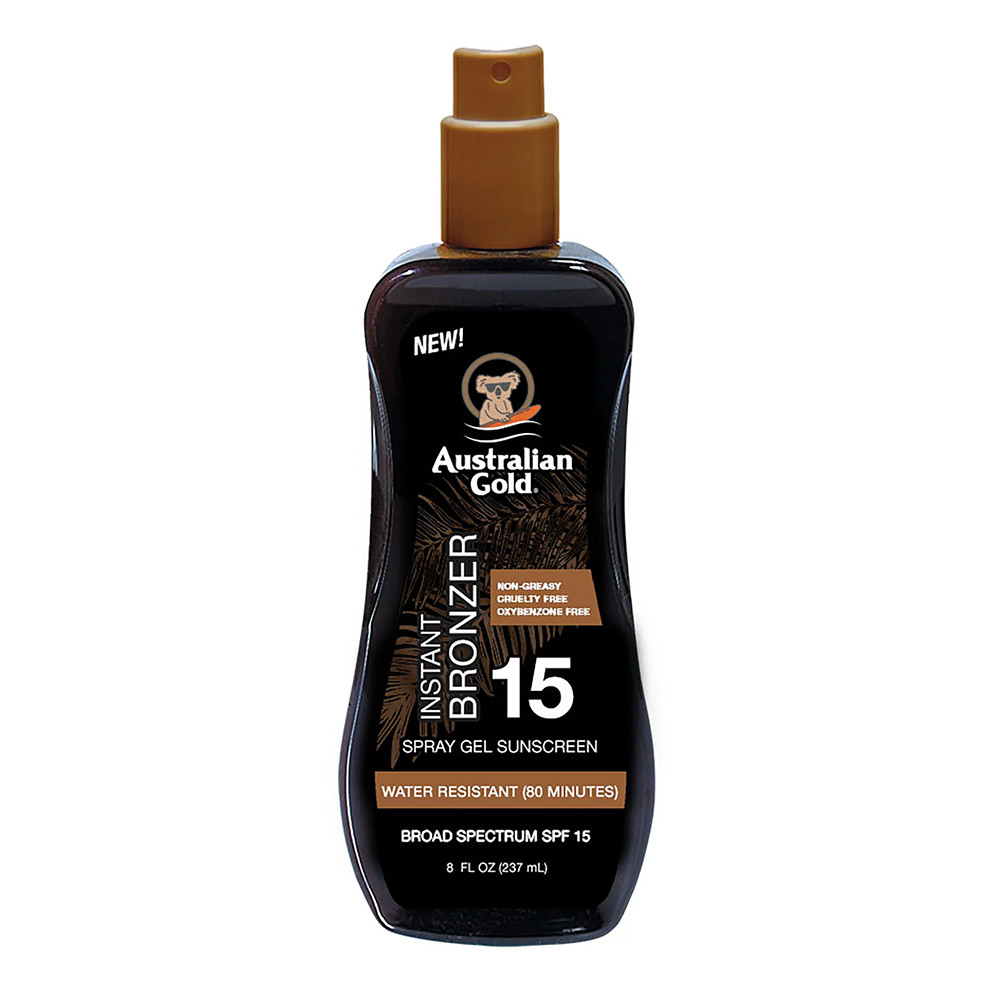 Australian Gold Sunscreen Spray Gel with Instant Bronzer SPF 15, 8 Oz
