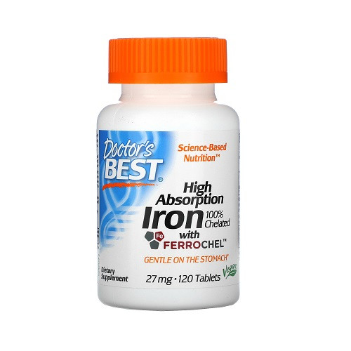 Doctors Best High Absorption Iron with Ferrochel Tablets, 120 Ea