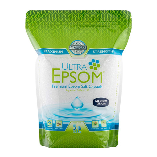 SaltWorks Ultra Epsom Bath Salt, Unscented, Medium Grain, 5 Lb