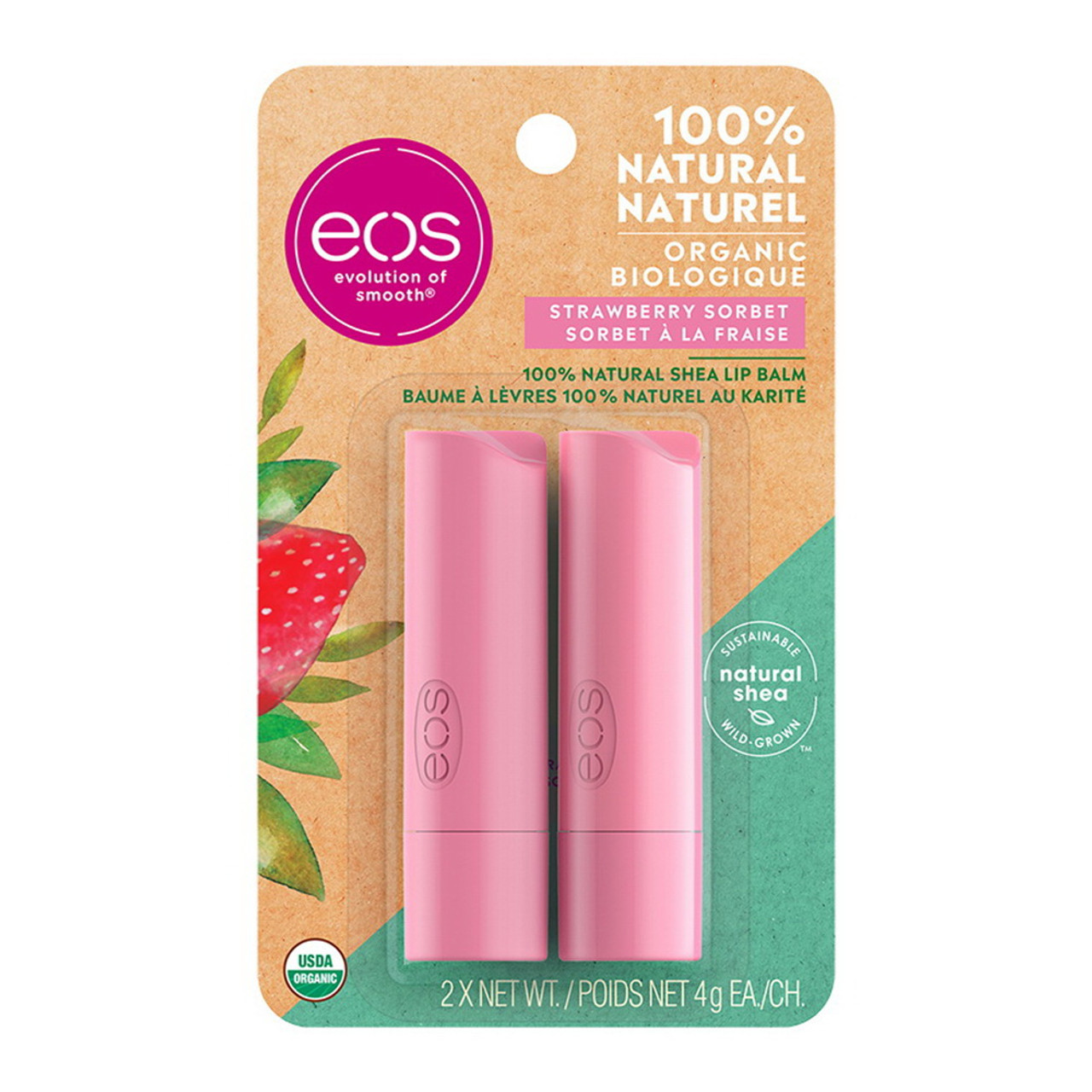 Eos Evolution of Smooth Lip Balm 100% Natural Organic Lip Care Gift 7-Pack  ~ 2 Chamomile, 3 Vanilla Bean & 2 Strawberry Sorbet
