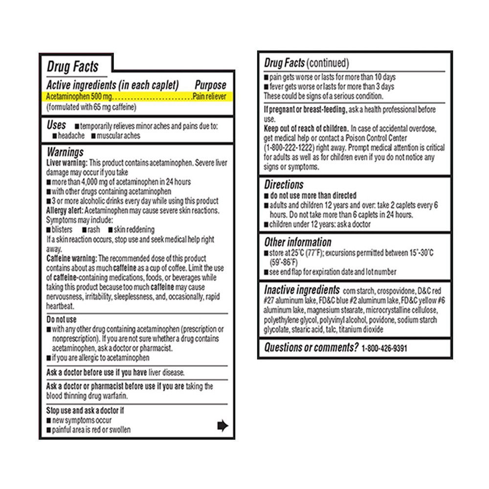 Leader Tension Headache Acetaminophen 500 mg Caplets, 100 Ea