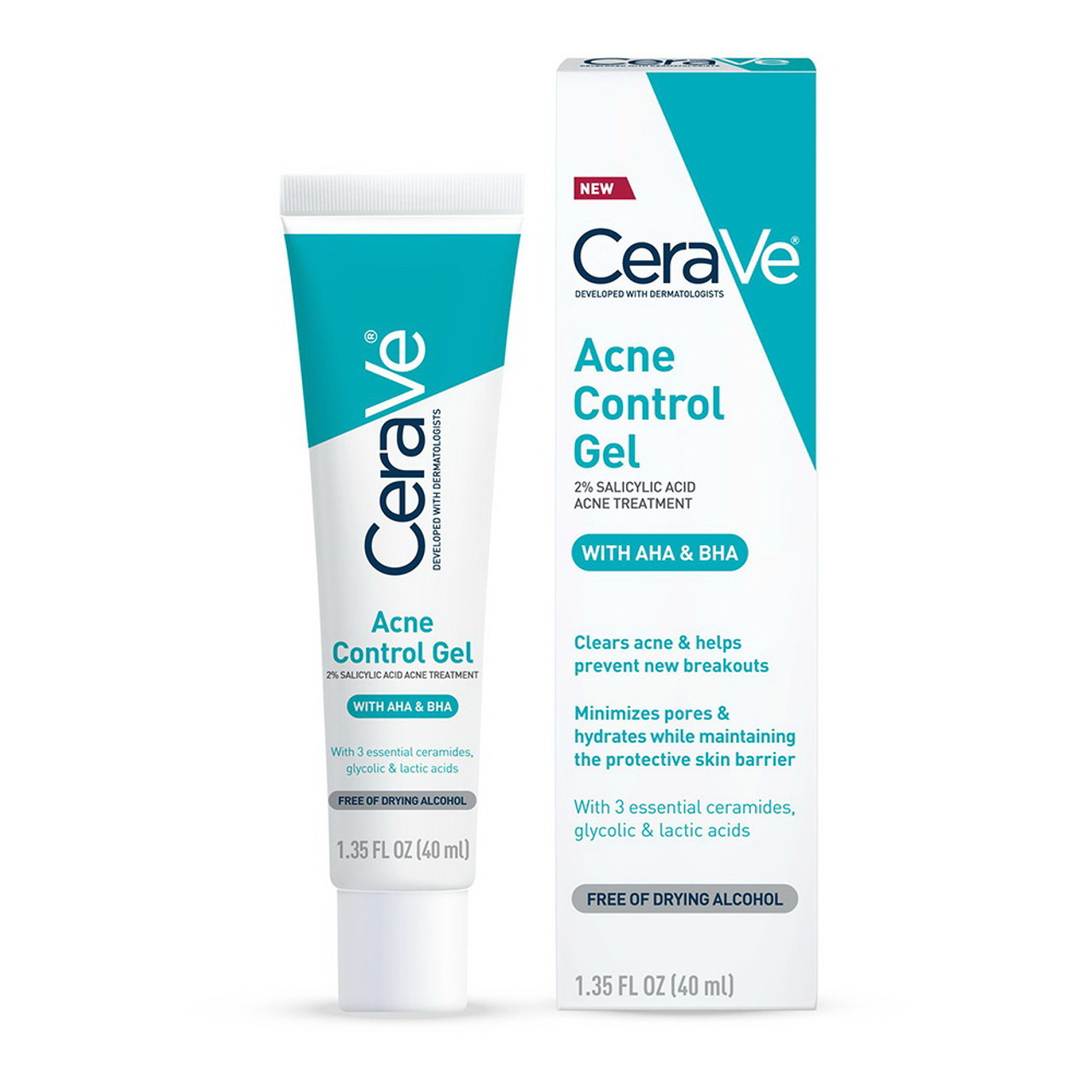 CeraVe Salicylic Acid Acne Control Gel, Acne Treatment for Face, 1.35 Oz