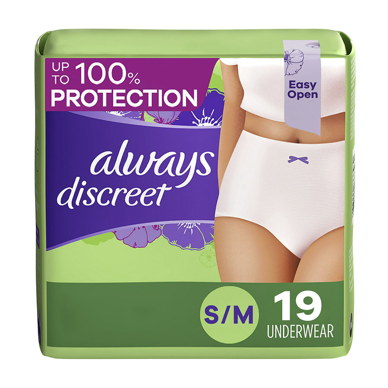 Always Discreet Incontinence & Postpartum Underwear for Women, Maximum,  Small / Medium, White, 19 Ea