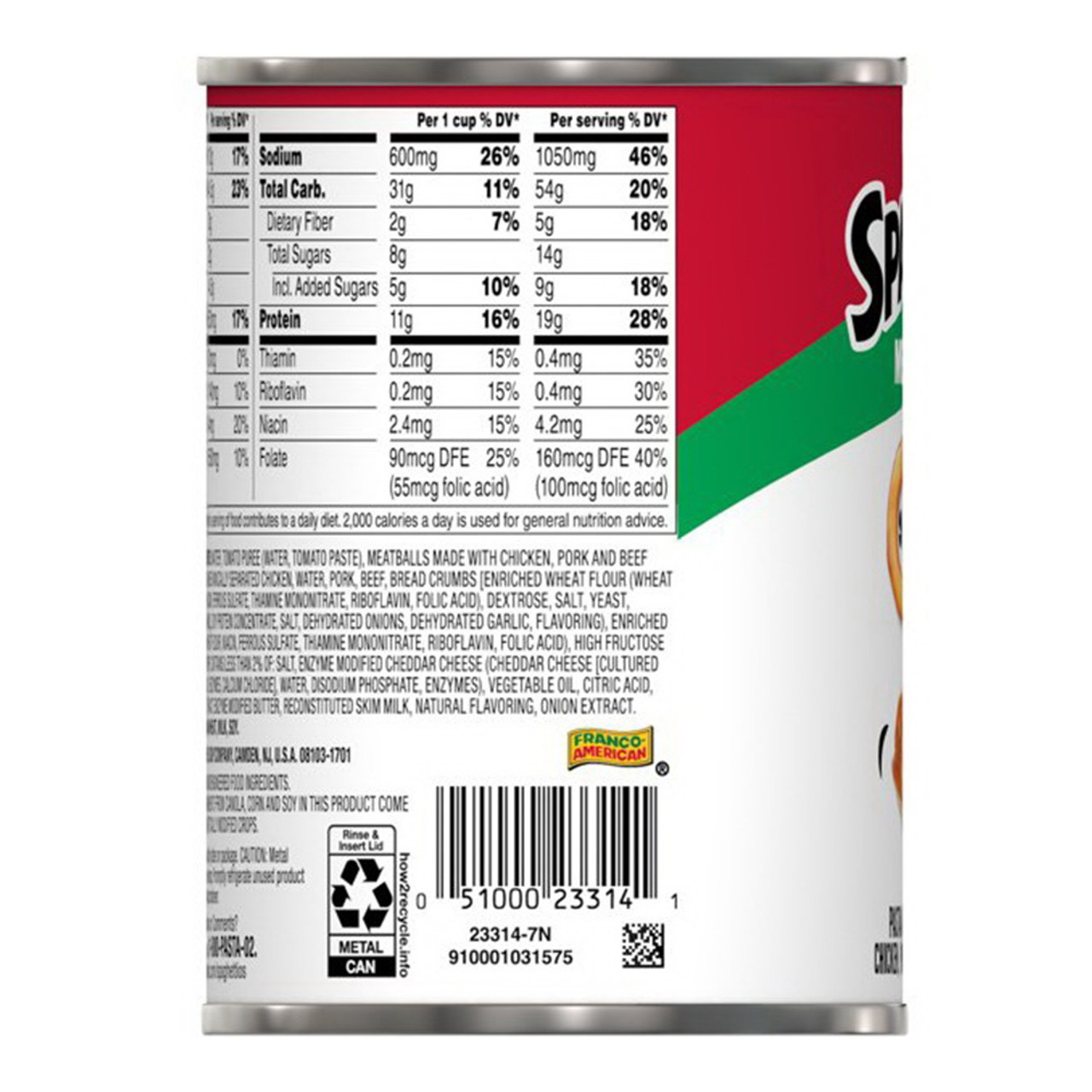 Campbell's SpaghettiOs Canned Pasta, with Meatballs, 15.6 Oz