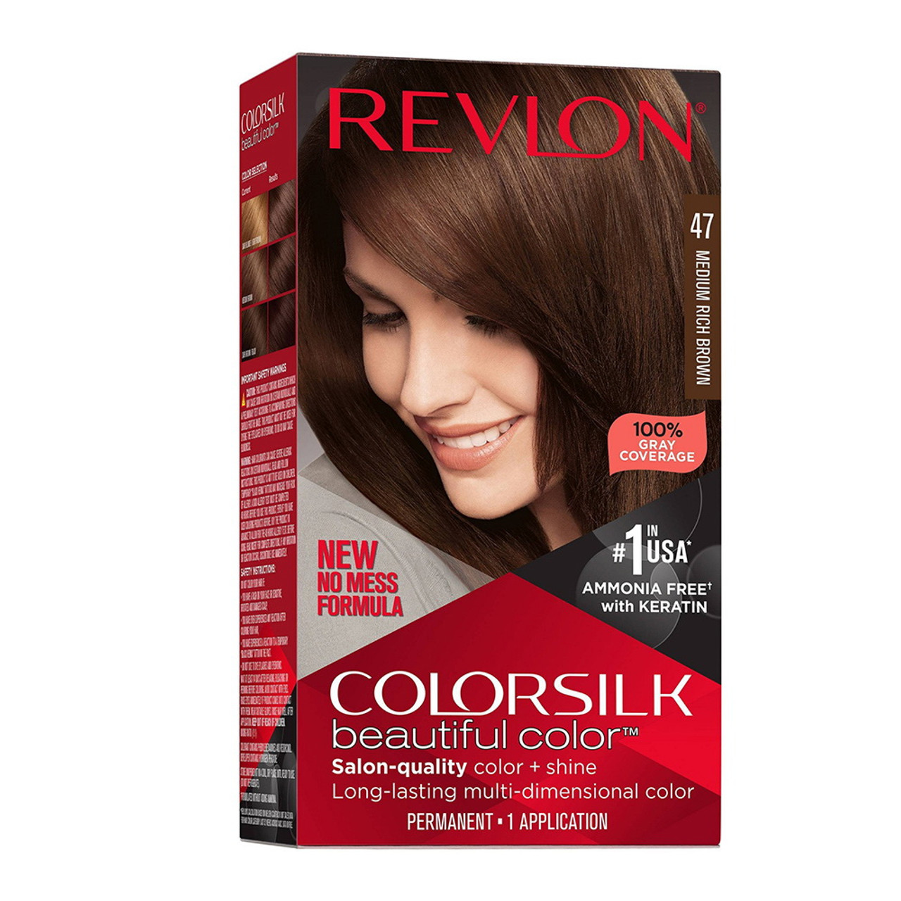 Revlon Colorsilk Beautiful Color Permanent Hair Color, 47 Medium Rich ...