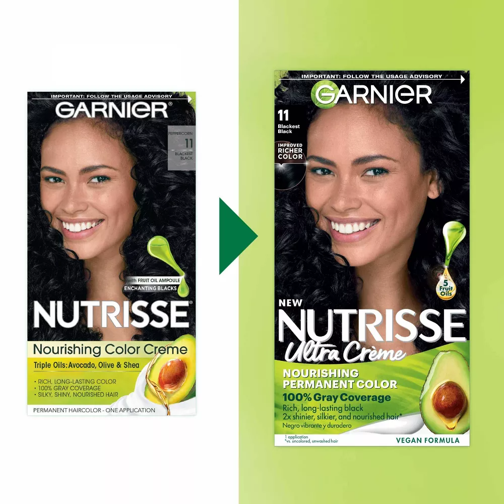 Garnier Nutrisse Nourishing Color Creme, 11 Blackest Black, 1 Kit