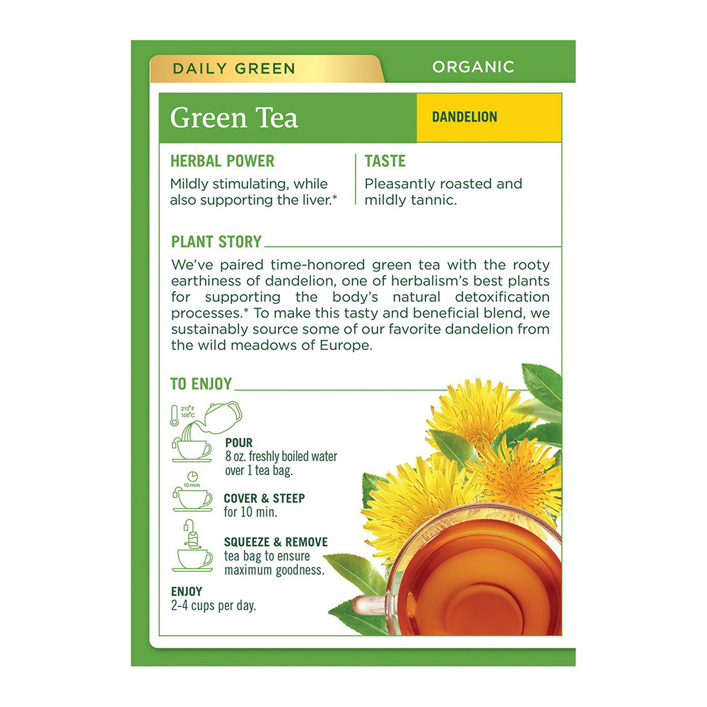 Traditional Medicinals Organic Green Tea With Dandelion, Tea Bags, 16 Ea