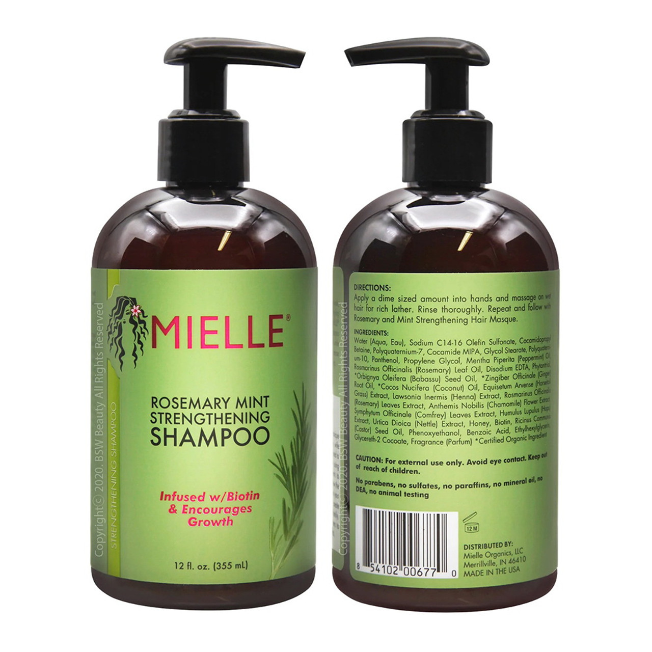 Mielle Organics Rosemary Mint Strengthening Shampoo and Conditioner Infused  with Biotin