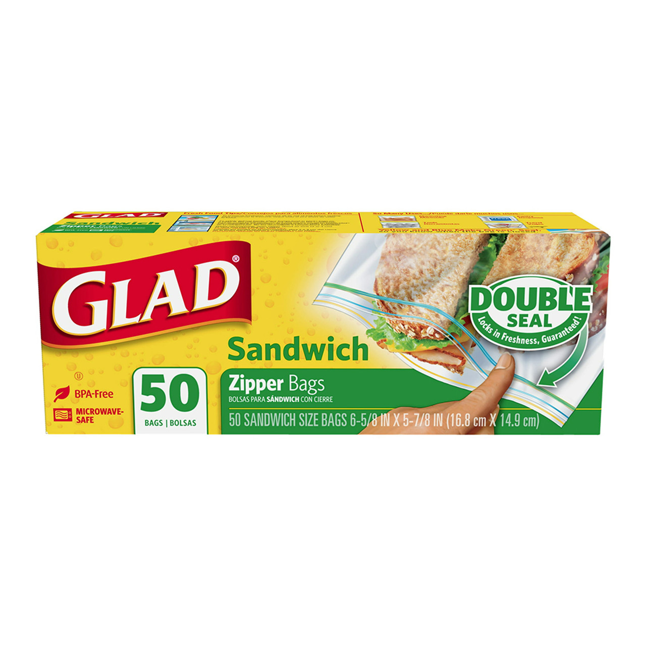 Glad Zipper Food Storage Sandwich Bags, 50 Ct