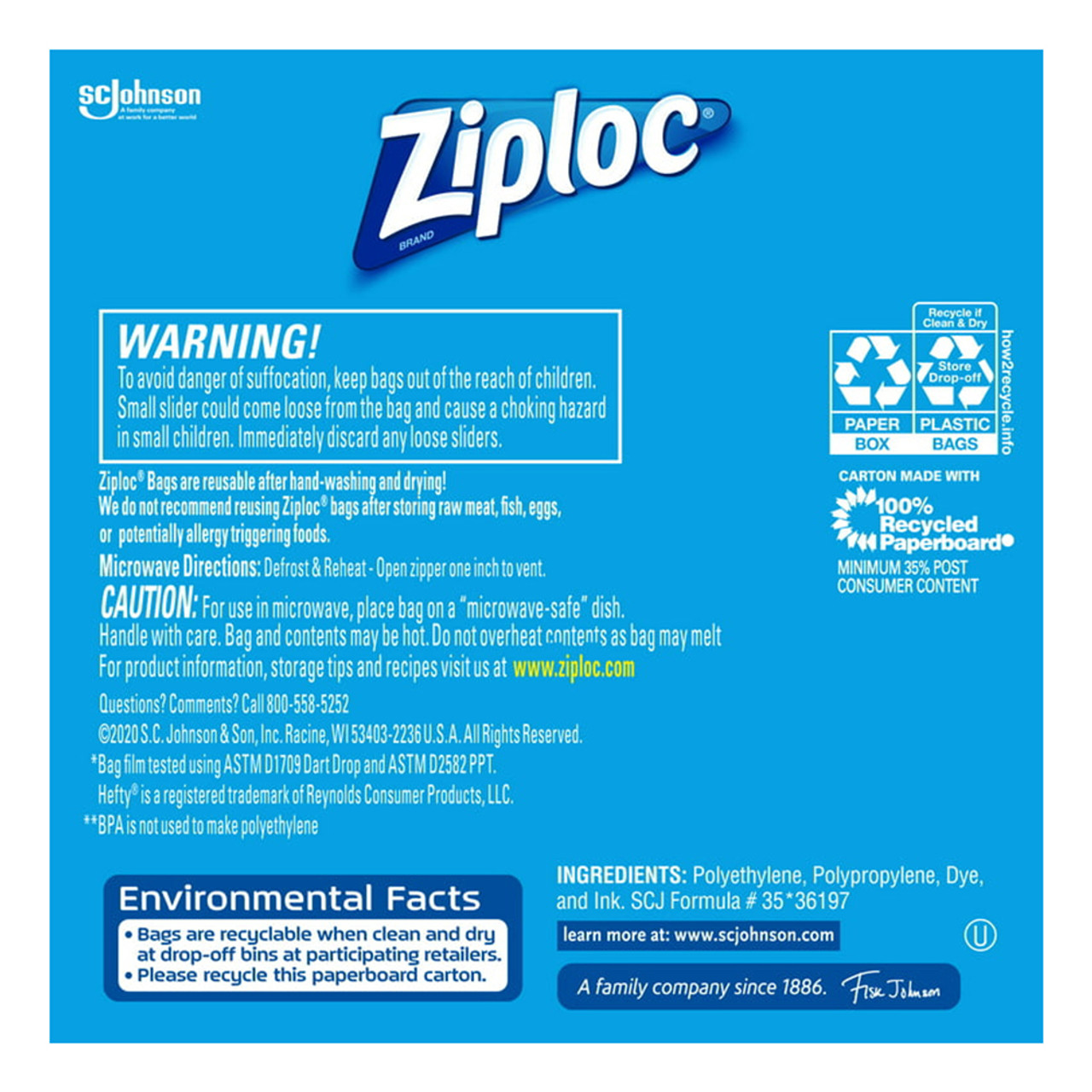 Ziploc Storage Bags, Slider, Quart 20 Ea, Plastic Bags