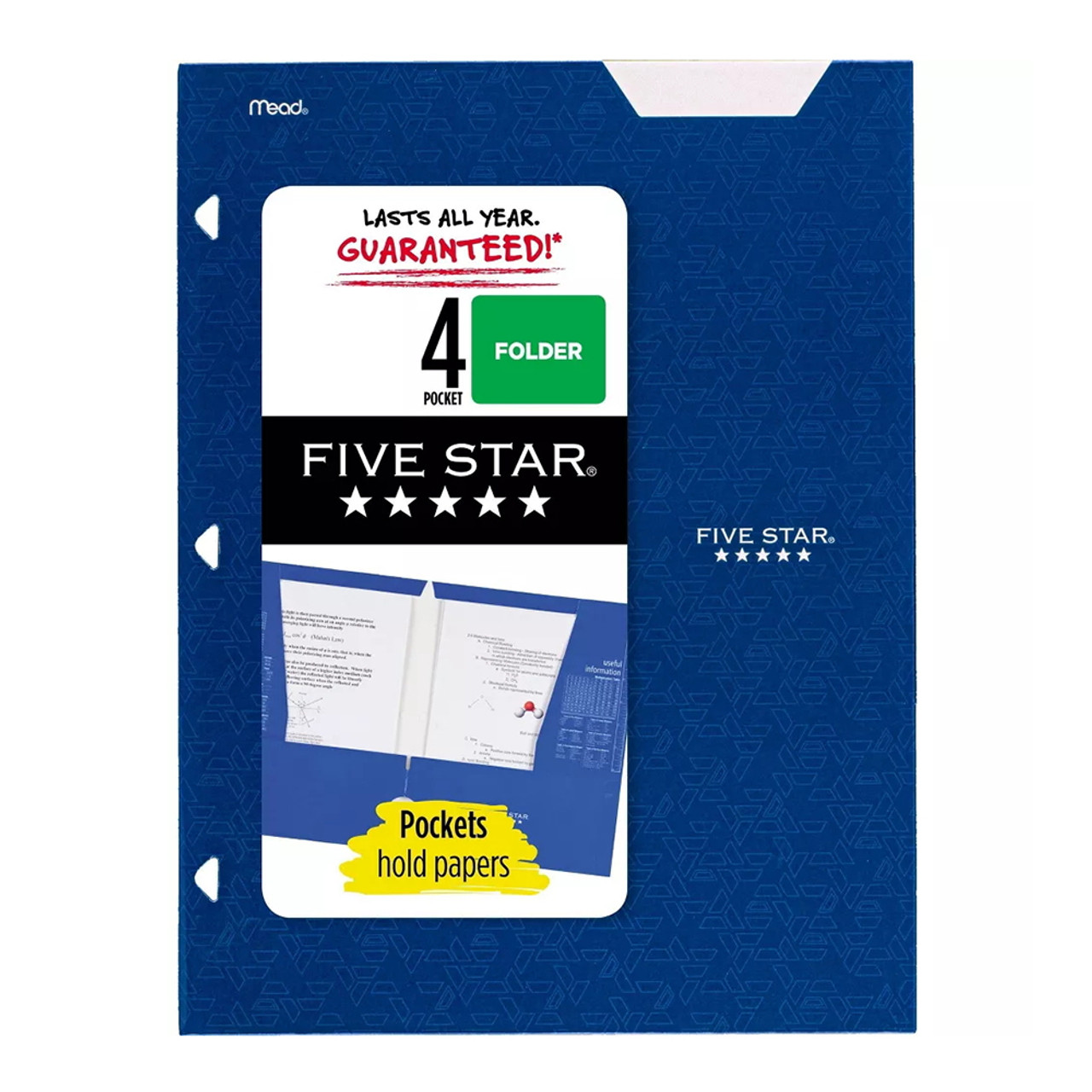 Lot of 5 Five Star 2 Pocket Paper Folder with Prongs- Blue