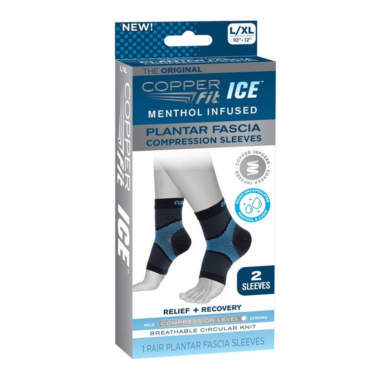 Copper Fit Ice Plantar Fascia Compression Foot and Ankle Sleeve Infused  With Menthol, 1 Pair