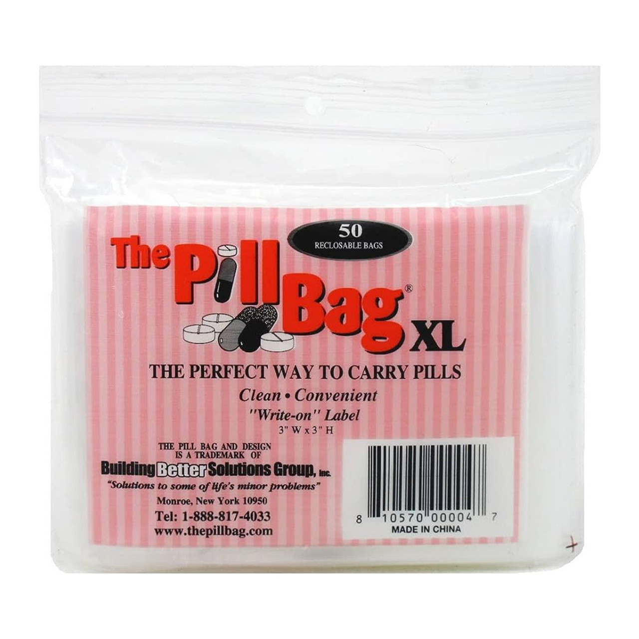 The Pill Bag XL 50 Bag Count Resealable Zipper Poly Bags, 3 by 3-Inch, 3  mil, Clear with Write-on Label