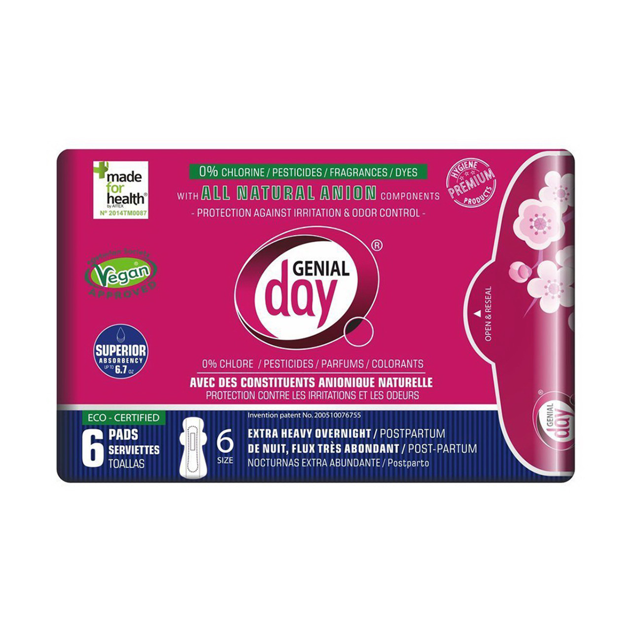 Genial Day Over Night Postpartum Pads Xtra Heavy, 6 Ea