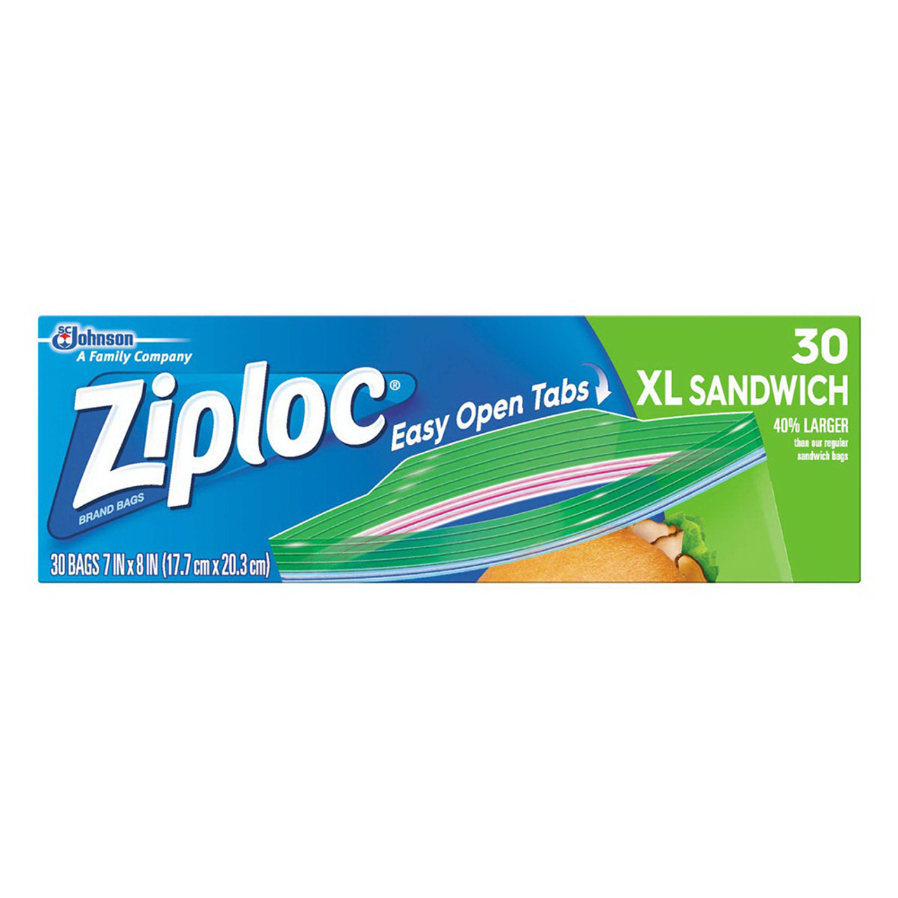 Ziploc Easy Open Tabs Sandwich Bags, Extra Large, 30 Ea