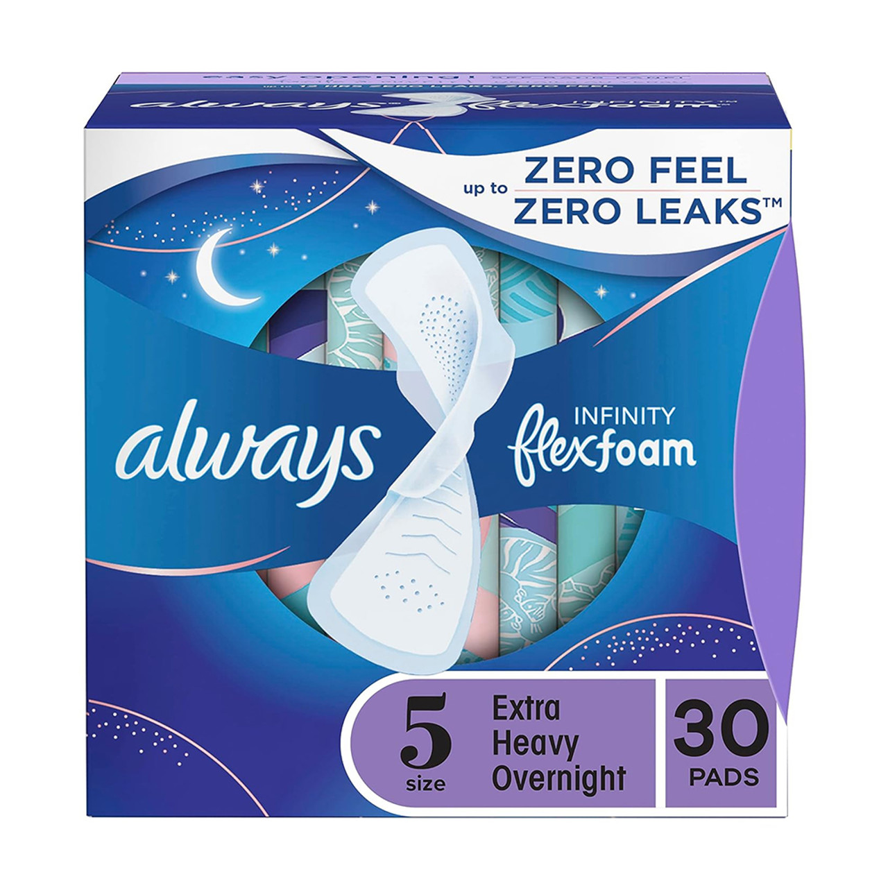 Always Infinity Flex Foam Pads For Women Size 5 Extra Heavy Overnight  Absorbency, Pack Of 3, 30 Ea