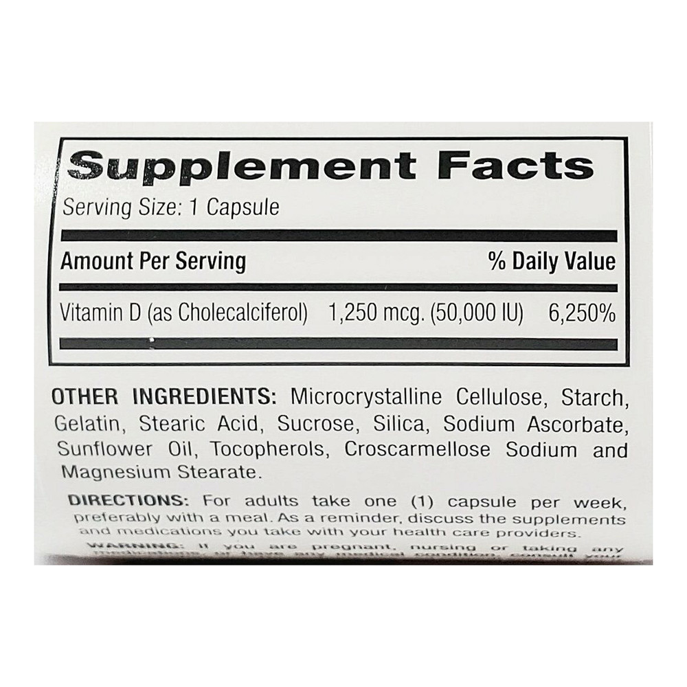 Rugby Vitamin D3 1250 mcg 50000 IU Supplement Capsules, 100 Ea