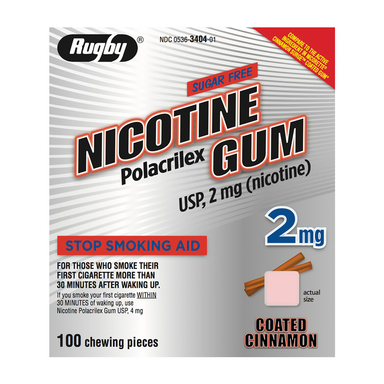 Rugby Sugar Free 2 Mg Nicotine Polacrilex Gum Coated Cinnamon Chewable  Pieces, Stop Smoking Aid, 100 Ea