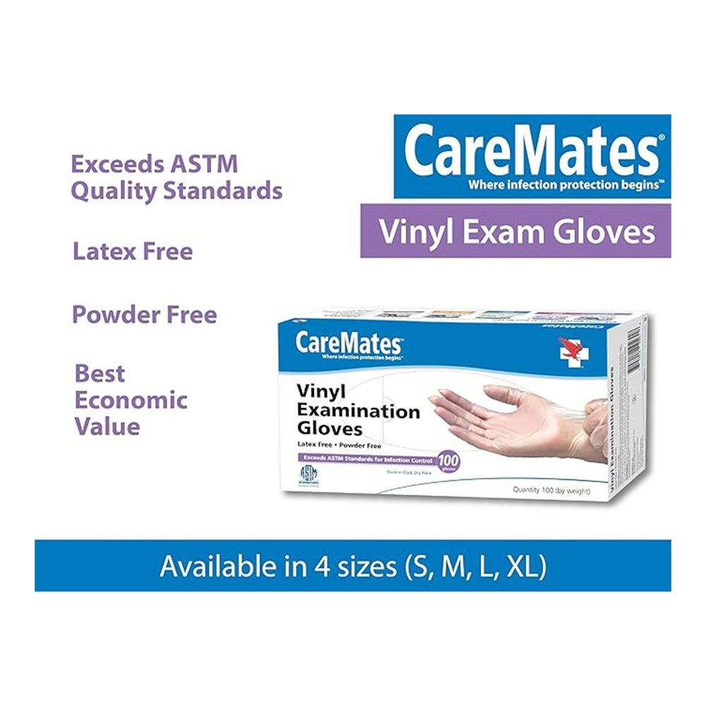 CareMates Vinyl Medical Exam Gloves, Powder Free Gloves, Extra Large