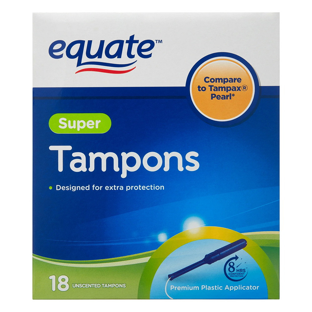 Equate Super Absorbency Unscented Tampons with Plastic Applicators, 18 Ea