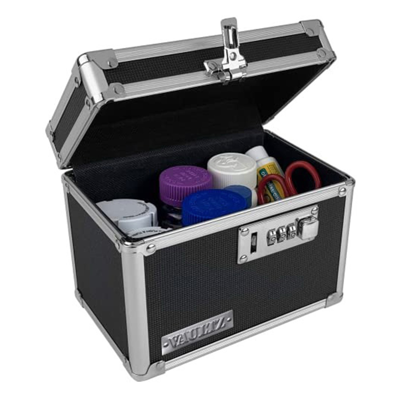Vaultz Medicine Lock Box with Combination Lock, Black, 1 Ea