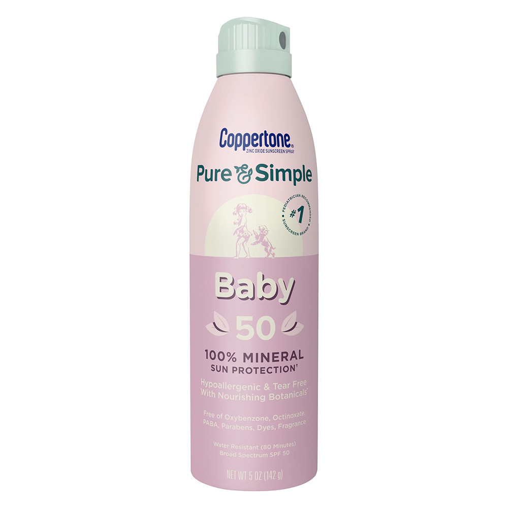 Coppertone Pure and Simple Baby SPF 50 Mineral Sunscreen Spray, 5 Oz