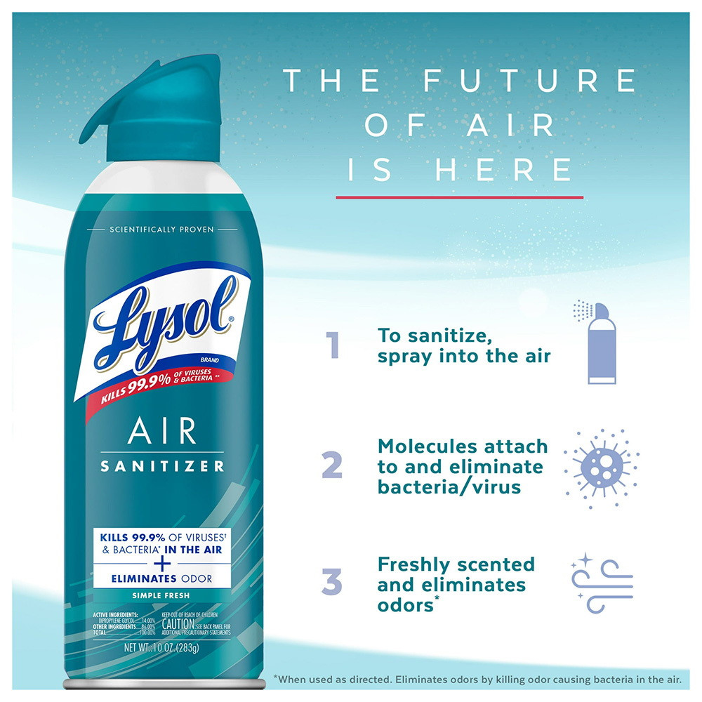 Lysol Air Sanitizer Spray Simple Fresh Scent for Eliminating Odors and Bacteria 10Oz (283g)