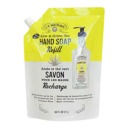 J.R. Watkins Aloe and Green Tea Liquid Hand Soap Refill, Recharge, 34