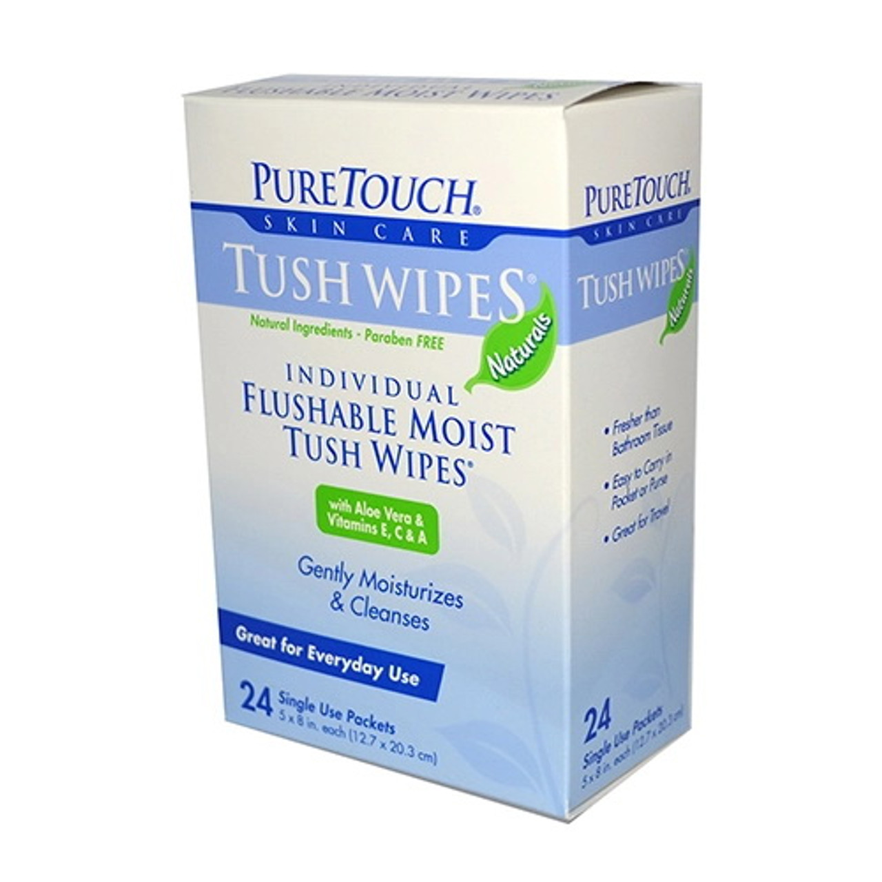 Pure Touch Skin Care Individual Flushable Moist Tush Wipes, 24 Ea