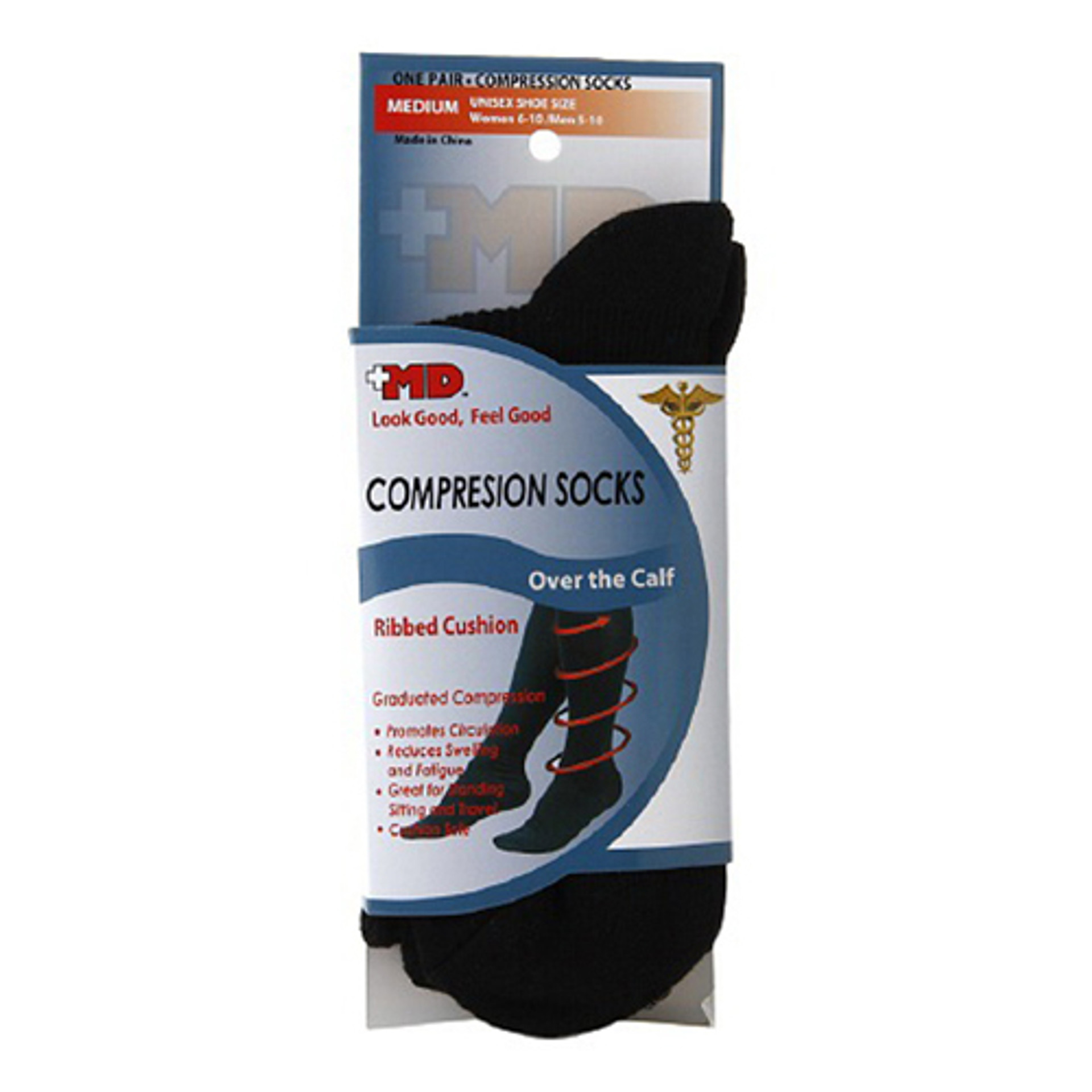 Md Ribbed Cushion Over The Calf Compression Black Socks Medium - 1 Pr ...