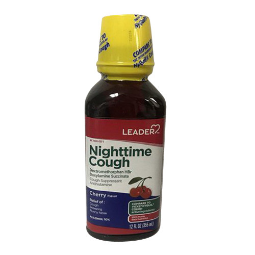 Leader NightTime Cough Liquid, Cherry, 12 Oz