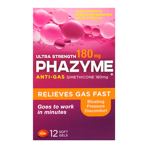 Phazyme Ultra Strength 180Mg AntiGas Simethicone Soft Gels 12 Ea