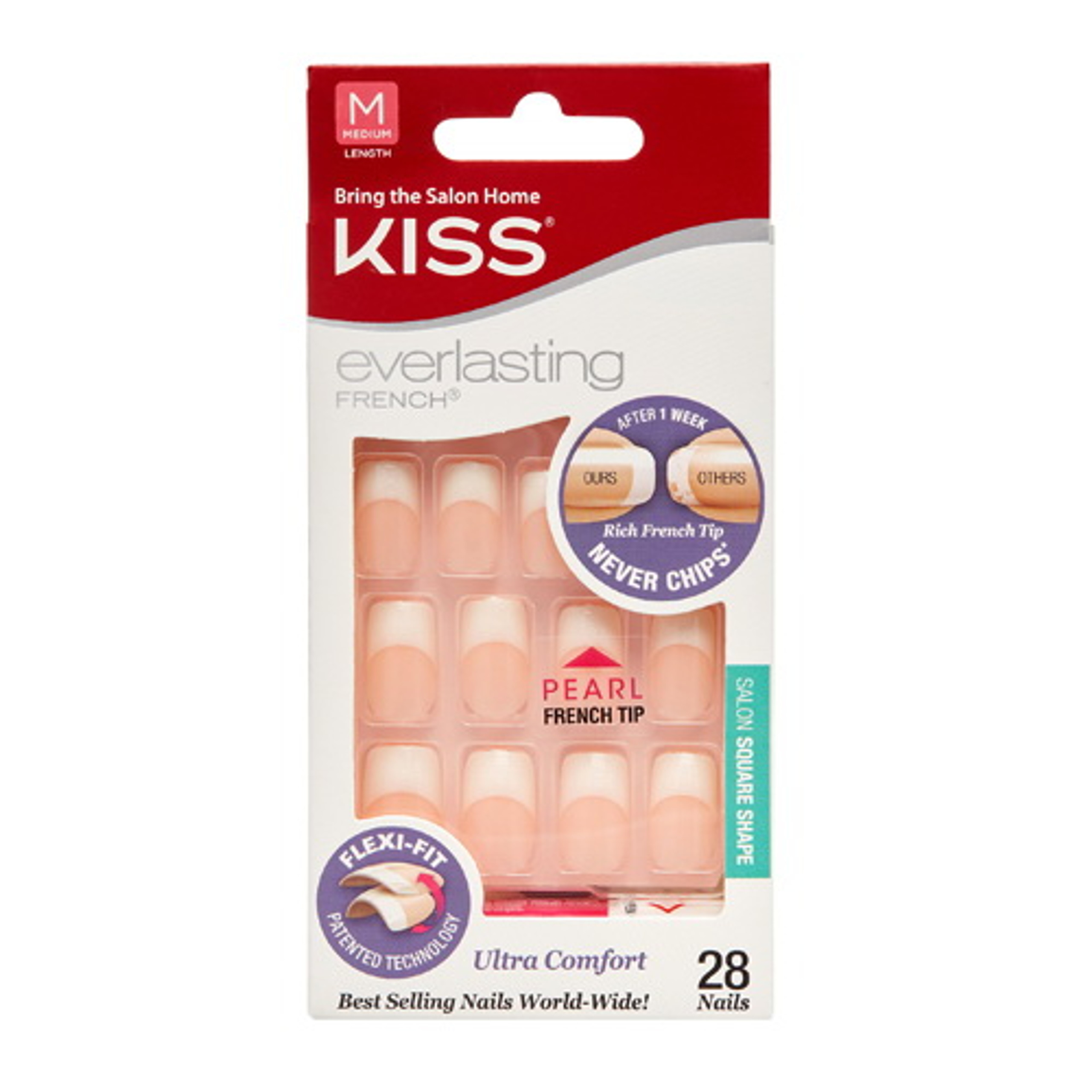 Kiss Everlasting French Nail Kit Pearl Tip Medium 28 Ea